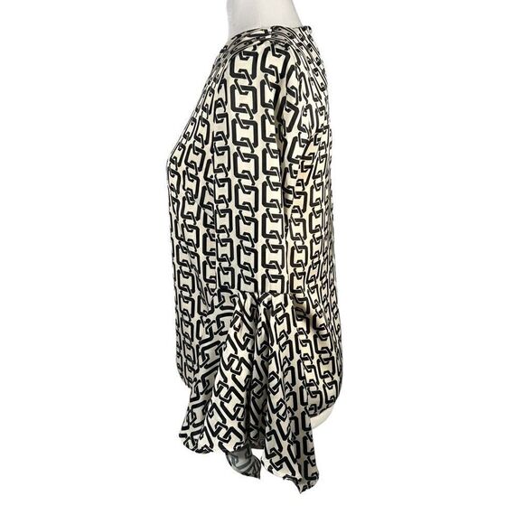 Milly Women's Black & White Keyhole Holly Bell-Sleeve Chain-Print Top Size 2 - Picture 4 of 14